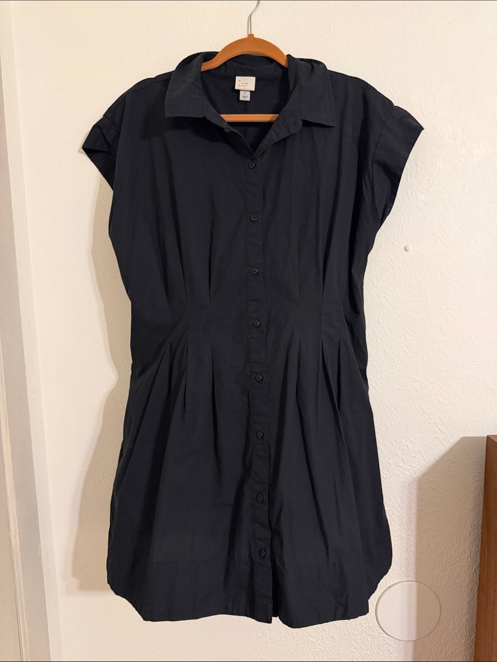 Target Black Button-Front Cap Sleeve Shirt Dress
